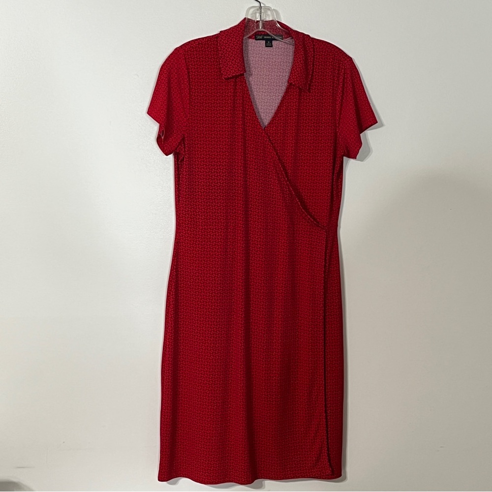 Brooks Brothers Faux Wrap Red Geometric Print Dress